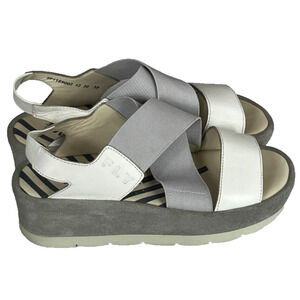 FLY London Sandals Women's Size 38 7.5-8 Leather Platform Wedges White Concrete